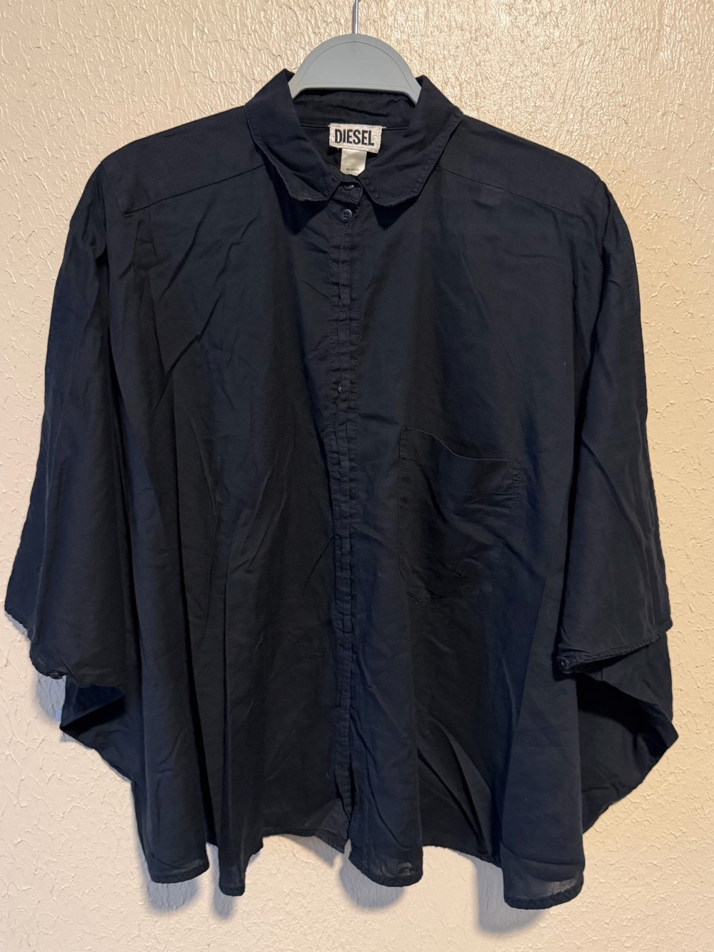 Diesel Poncho Top Button Down Size Medium Oversized Black Cotton
